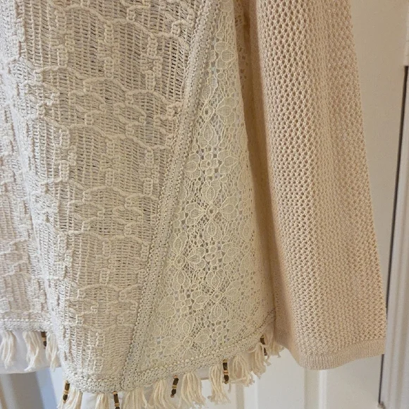 Chico's Boho Style Cream Lace Blouse with Fringe And Lace - Picture 6 of 12